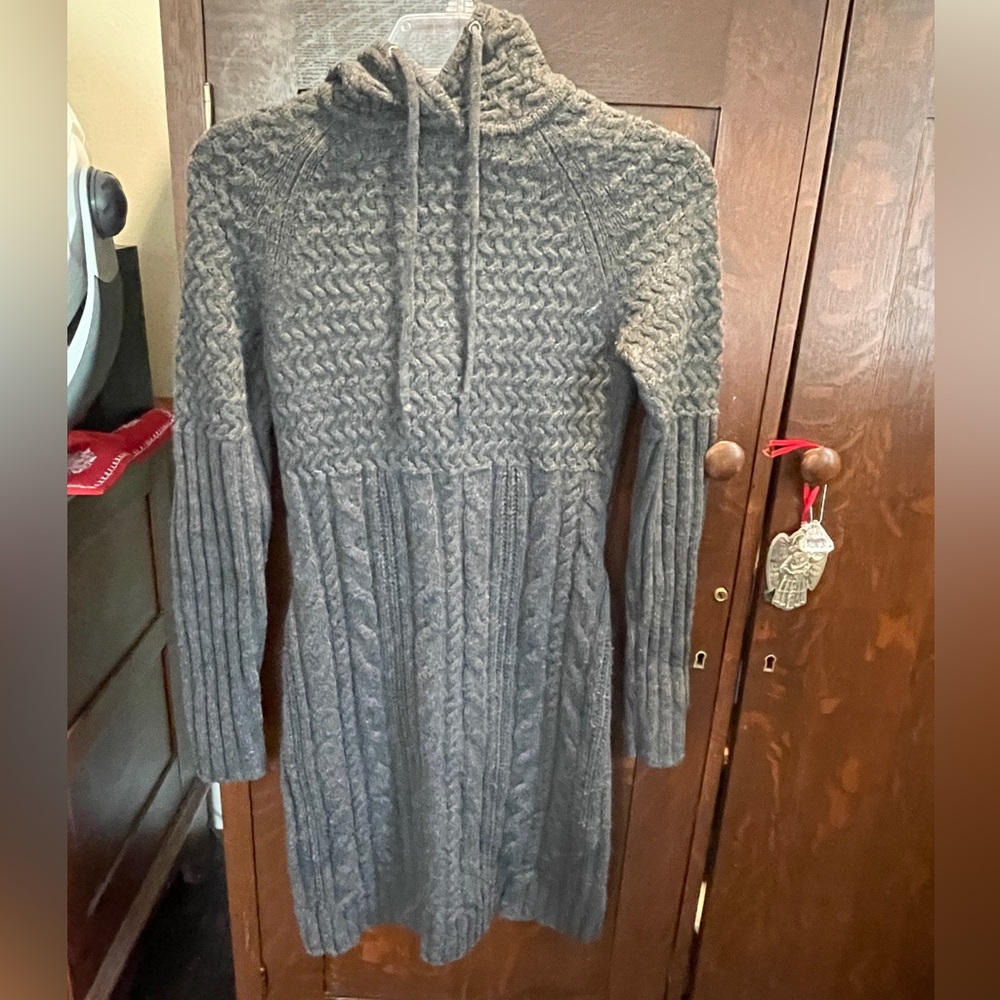 Athleta Dress XXSmall Womens Charcoal Gray Cold Spell Wool Cable Knit Hooded